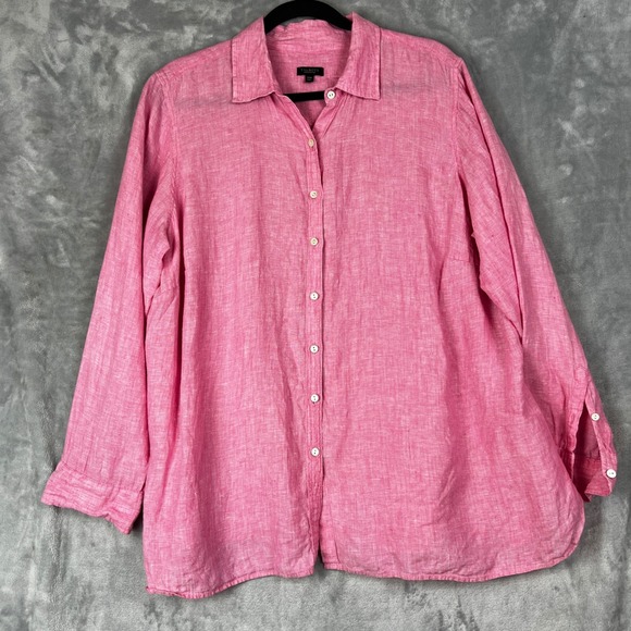 Talbots Woman 100% Linen 2XP Lagen Look Relaxed Fit Pink Button Up Shirt Preppy - Picture 10 of 10
